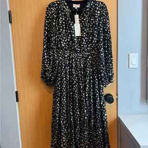 NWT Anthropologie Millie Black and Gold Maxi Dress Elegant Flowing Silhouette